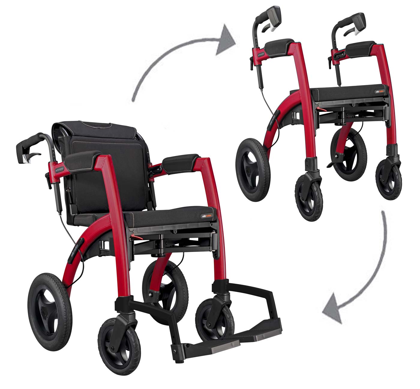 Combined Rollz Motion Performance rollator and wheelchair ruby red rollz fit